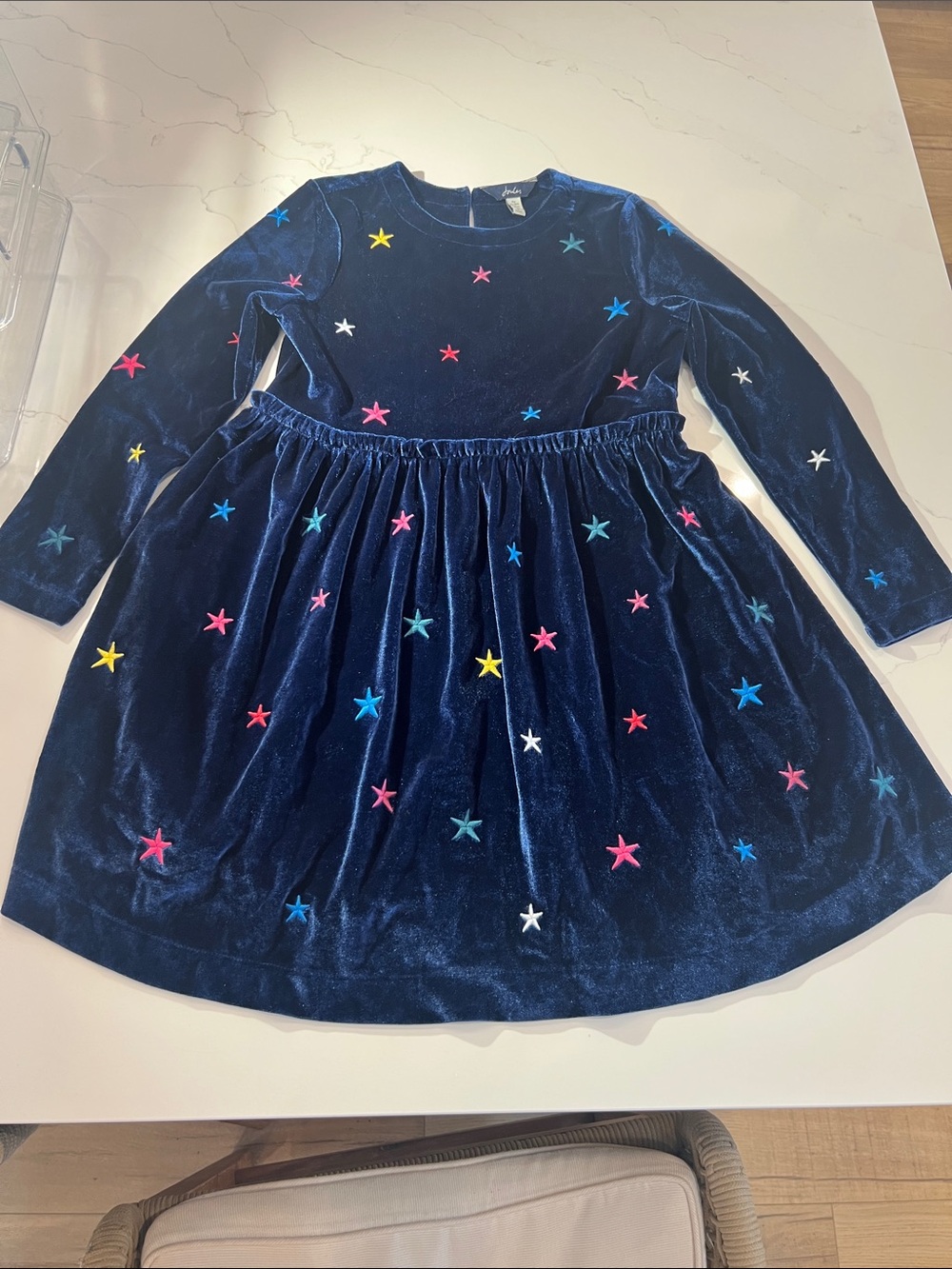 Joules Navy Velvet Star Embroidered Girls' Dress (Size 9)